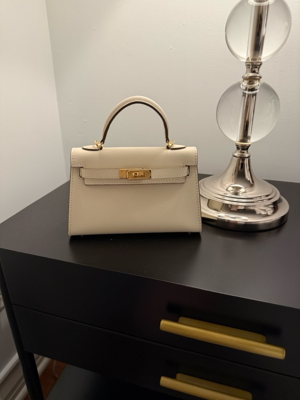 Cream Mini Structured Top Handle Bag - Top Grain Leather - Mini 19 Handbag White